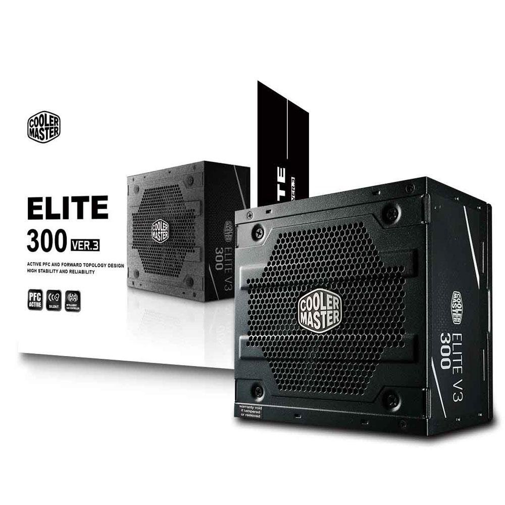 Fonte Cooler Master Elite V3, 300W, PFC Ativo, Sem Cabo, Preto - MPW-3001-ACAAN1 Fonte Cooler Master Elite V3, 300W, PFC Ativo, Sem Cabo, Preto - MPW-3001-ACAAN1