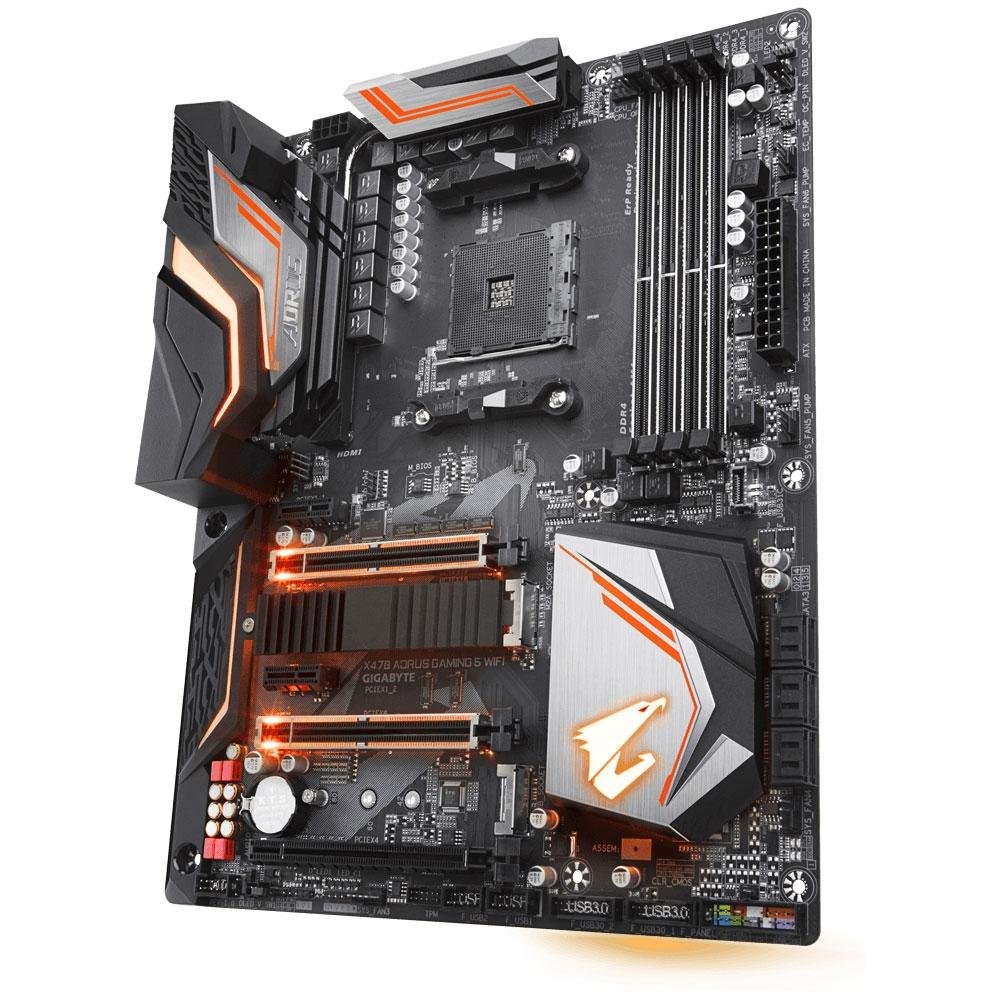 Placa-Mãe Aorus X470 Aorus Gaming 5 Wi-Fi, AMD AM4, ATX, DDR4 Placa-Mãe Aorus X470 Aorus Gaming 5 Wi-Fi, AMD AM4, ATX, DDR4