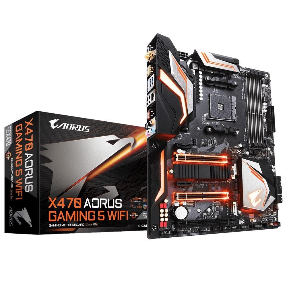 Placa-Mãe Aorus X470 Aorus Gaming 5 Wi-Fi, AMD AM4, ATX, DDR4 Placa-Mãe Aorus X470 Aorus Gaming 5 Wi-Fi, AMD AM4, ATX, DDR4