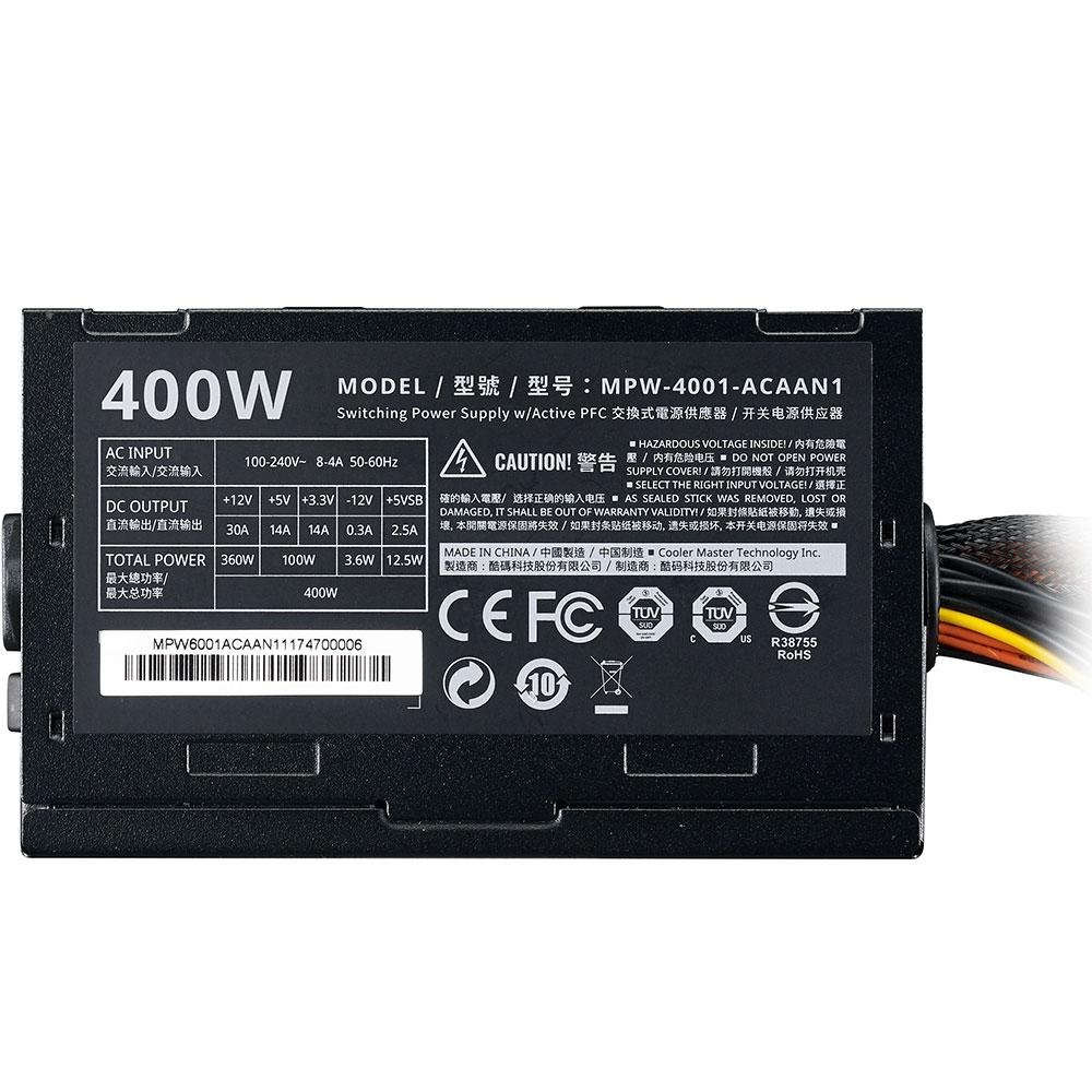 Imagem 7 de 10 do produto Fonte Cooler Master Elite V3, 400W, PFC Ativo - MPW-4001-ACAAN1