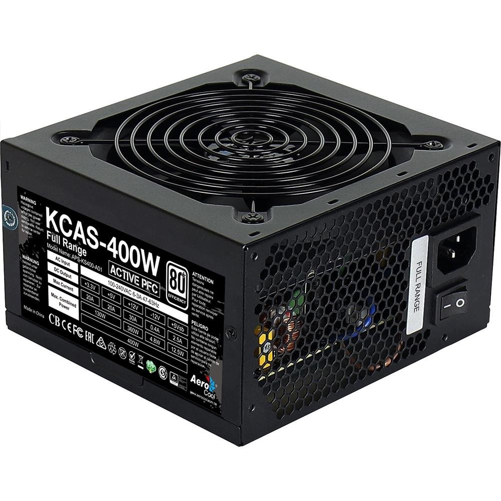 Fonte Aerocool KCAS, 400W, 80 Plus White, PFC Ativo, Sem Cabo, Preto - KCAS-400W Fonte Aerocool KCAS, 400W, 80 Plus White, PFC Ativo, Sem Cabo, Preto - KCAS-400W