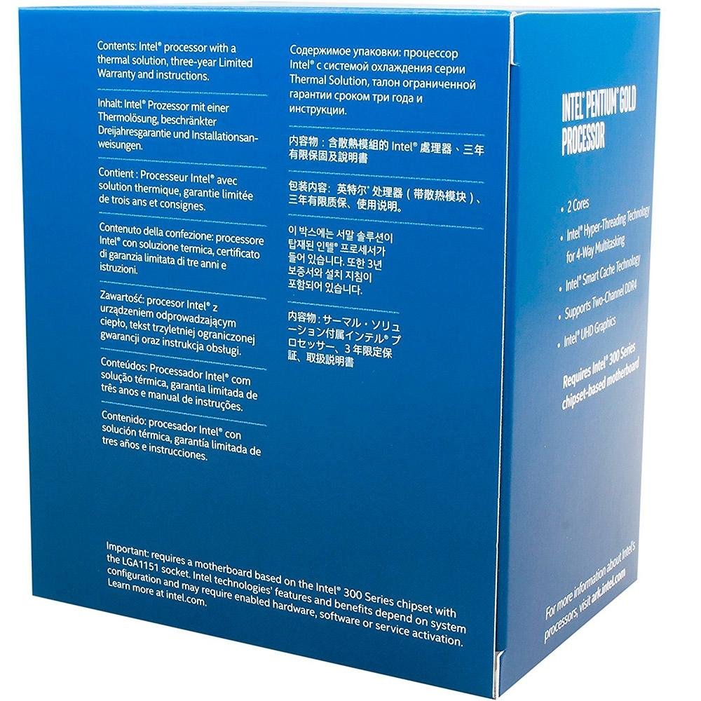 Imagem 4 de 4 do produto Processador Intel Pentium G5400 Coffee Lake, 8a Geração, Cache 4MB, 3.7Ghz, LGA 1151 - BX80684G5400