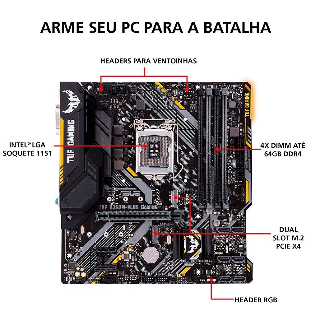 Imagem 5 de 10 do produto Placa-Mãe ASUS TUF B360M-Plus Gaming/BR, Intel LGA 1151, mATX, DDR4, Preto - TUF B360M-PLUS GAMING/BR