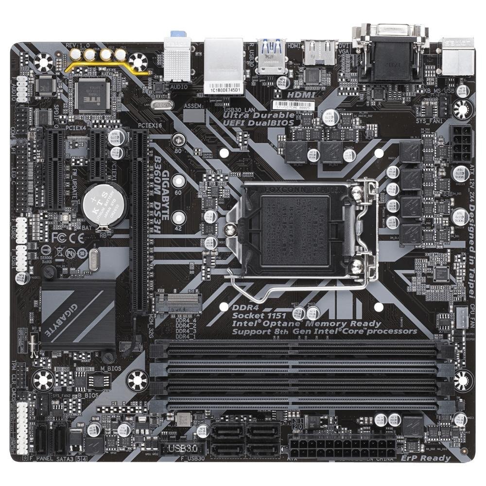 Placa-Mãe Gigabyte B360M DS3H, Intel LGA 1151, mATX, DDR4, Preto - B360M DS3H