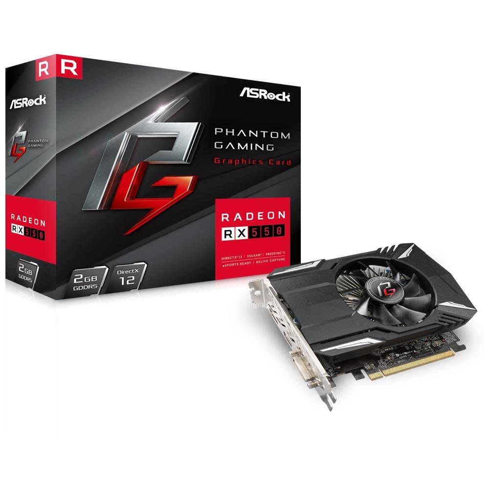 Placa de Vídeo RX 550 ASRock AMD Radeon Phantom Gaming, 2GB GDDR5 - 90-GA0500-00UANF Placa de Vídeo RX 550 ASRock AMD Radeon Phantom Gaming, 2GB GDDR5 - 90-GA0500-00UANF