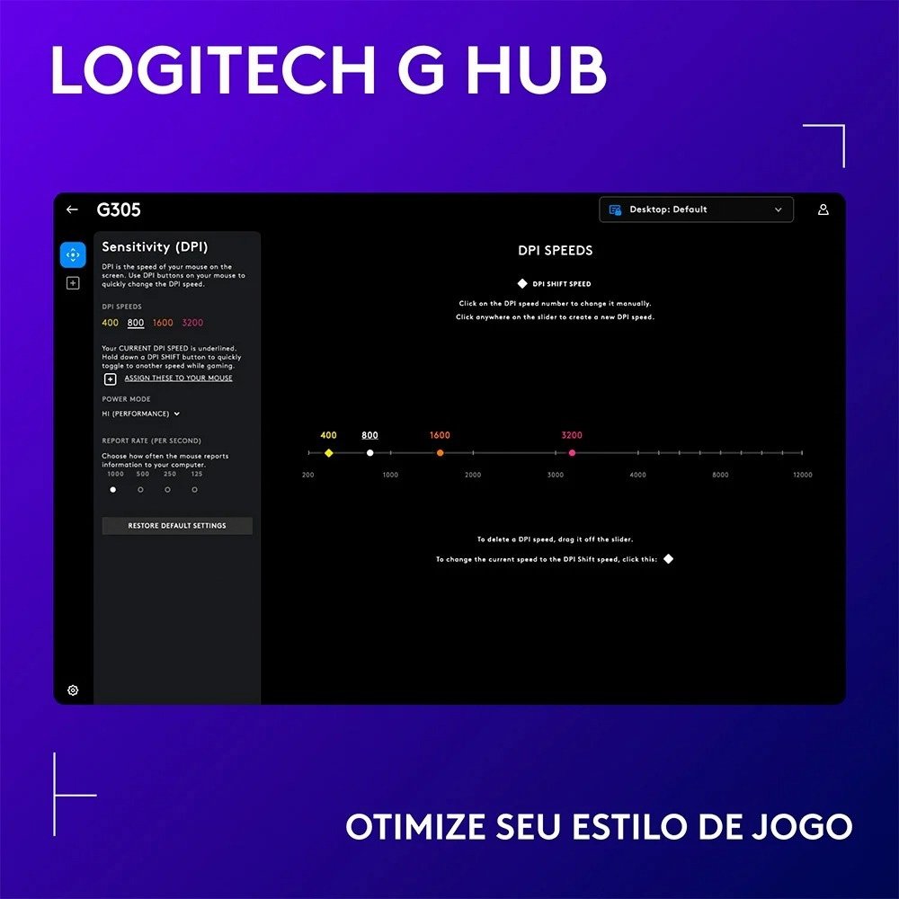 Mouse Gamer Sem Fio Logitech G305 LIGHTSPEED, 12000 DPI, 6 Botões, Preto - 910-005281 - view 2