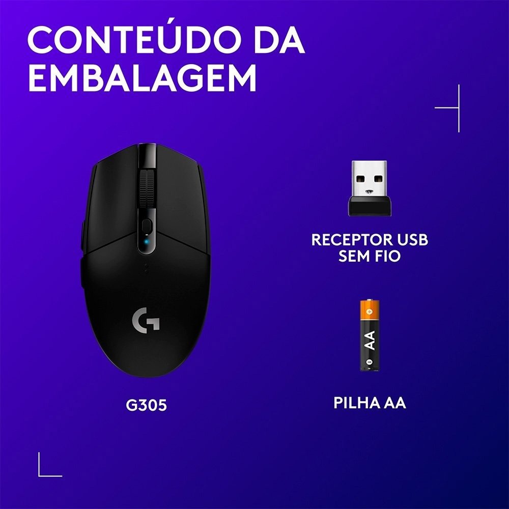 Mouse Gamer Sem Fio Logitech G305 LIGHTSPEED, 12000 DPI, 6 Botões, Preto - 910-005281 - view 5