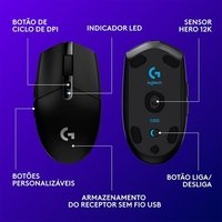 Mouse Gamer Sem Fio Logitech G305 LIGHTSPEED, 12000 DPI, 6 Botões, Preto - 910-005281