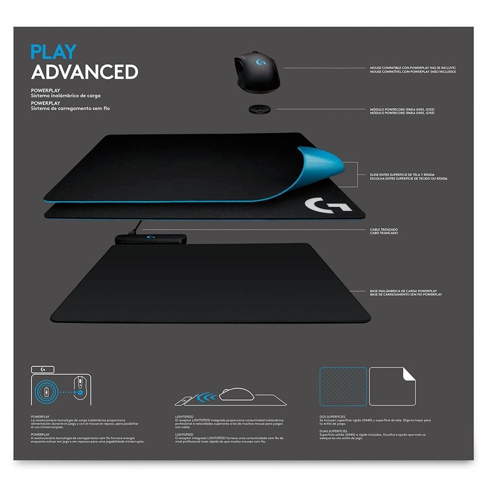 Mousepad Logitech G Powerplay, para Carregamento Sem Fio Lightspeed, RGB , para G502, G703, PRO Wireless e G903, Preto - 943-000208 Mousepad Logitech G Powerplay, para Carregamento Sem Fio Lightspeed, RGB , para G502, G703, PRO Wireless e G903, Preto - 943-000208