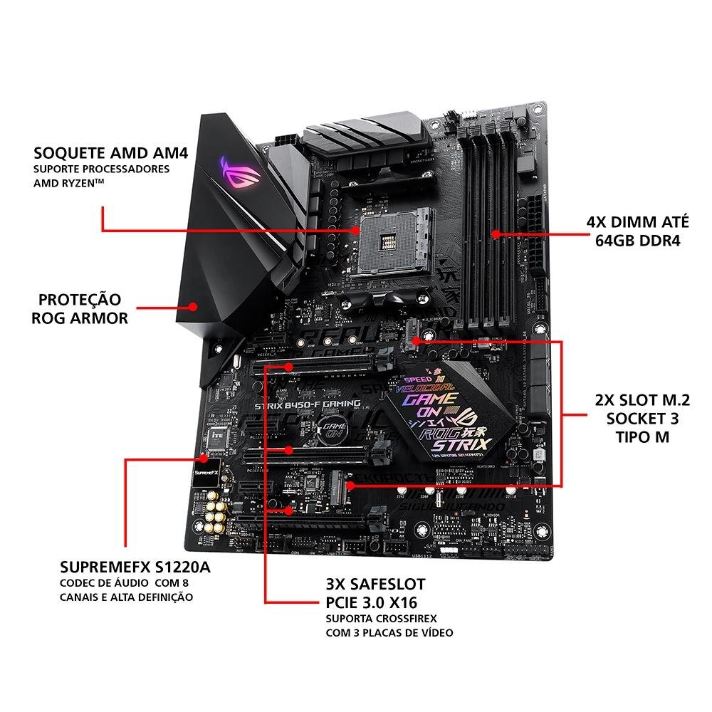 Imagem 9 de 11 do produto Placa-Mãe ASUS ROG Strix B450-F Gaming, AMD AM4, ATX, DDR4, Preto