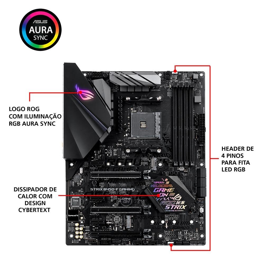 Imagem 10 de 11 do produto Placa-Mãe ASUS ROG Strix B450-F Gaming, AMD AM4, ATX, DDR4, Preto