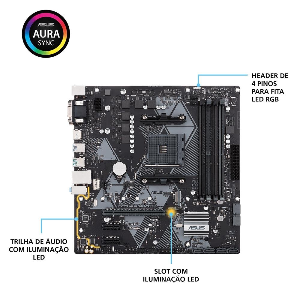 Imagem 8 de 10 do produto Placa-Mãe ASUS Prime B450M-A, AMD AM4, mATX, DDR4, Preto