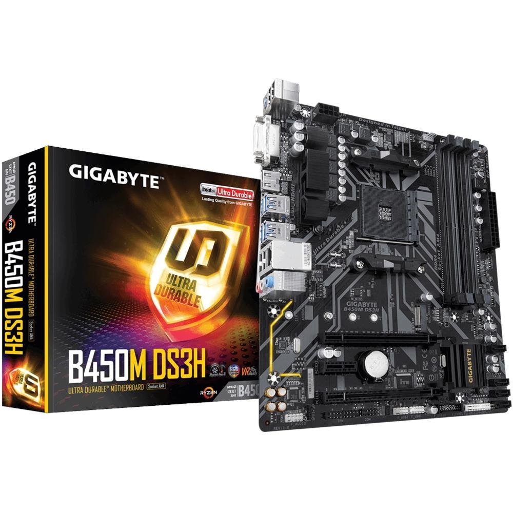 Placa-Mãe Gigabyte B450M DS3H, AMD, mATX, DDR4, Preto - B450M DS3H Placa-Mãe Gigabyte B450M DS3H, AMD, mATX, DDR4, Preto - B450M DS3H