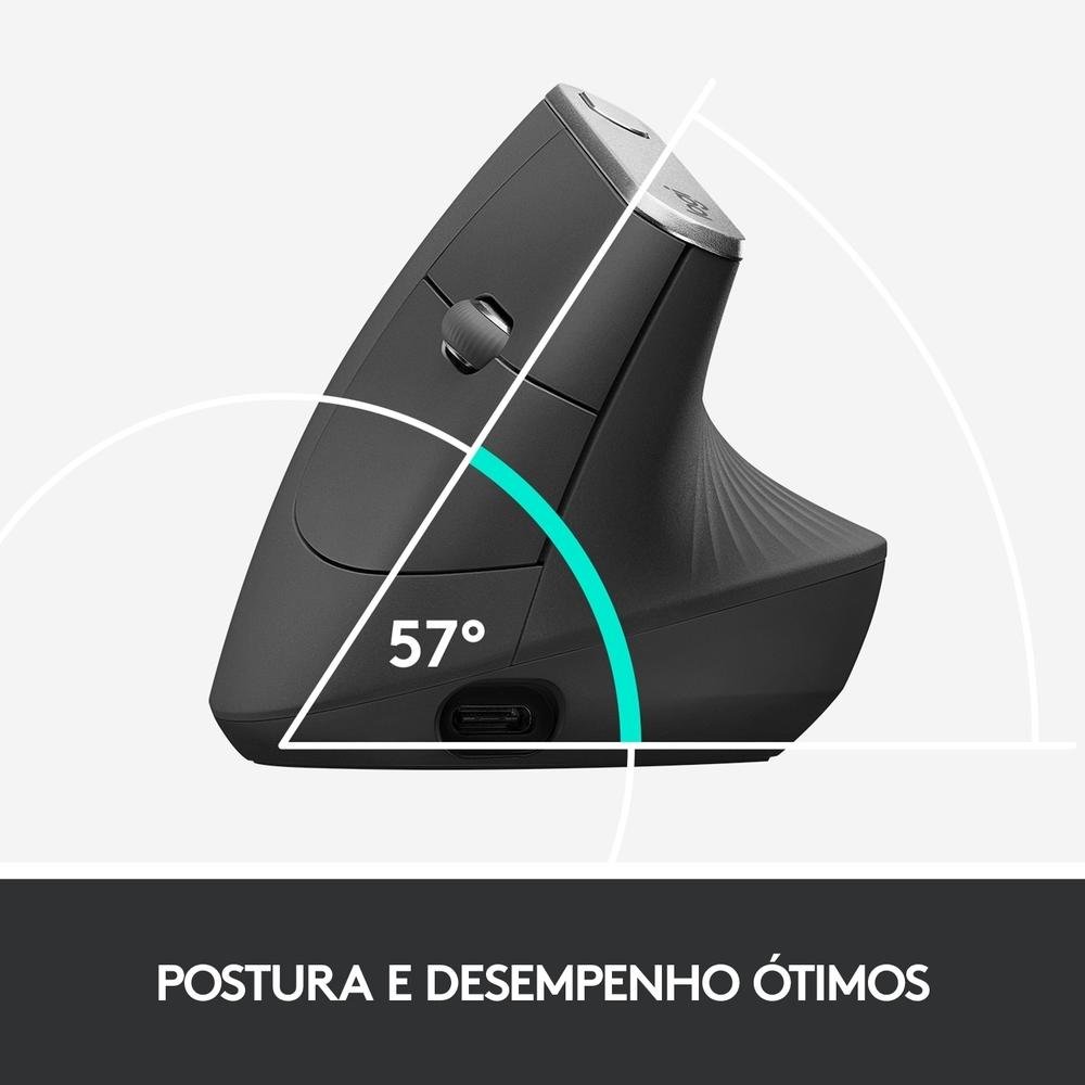 Mouse sem fio Logitech MX Vertical Design Ergonômico para Redução de Tensão Muscular, USB Unifying ou Bluetooth, Recarregável - 910-005449 - view 4