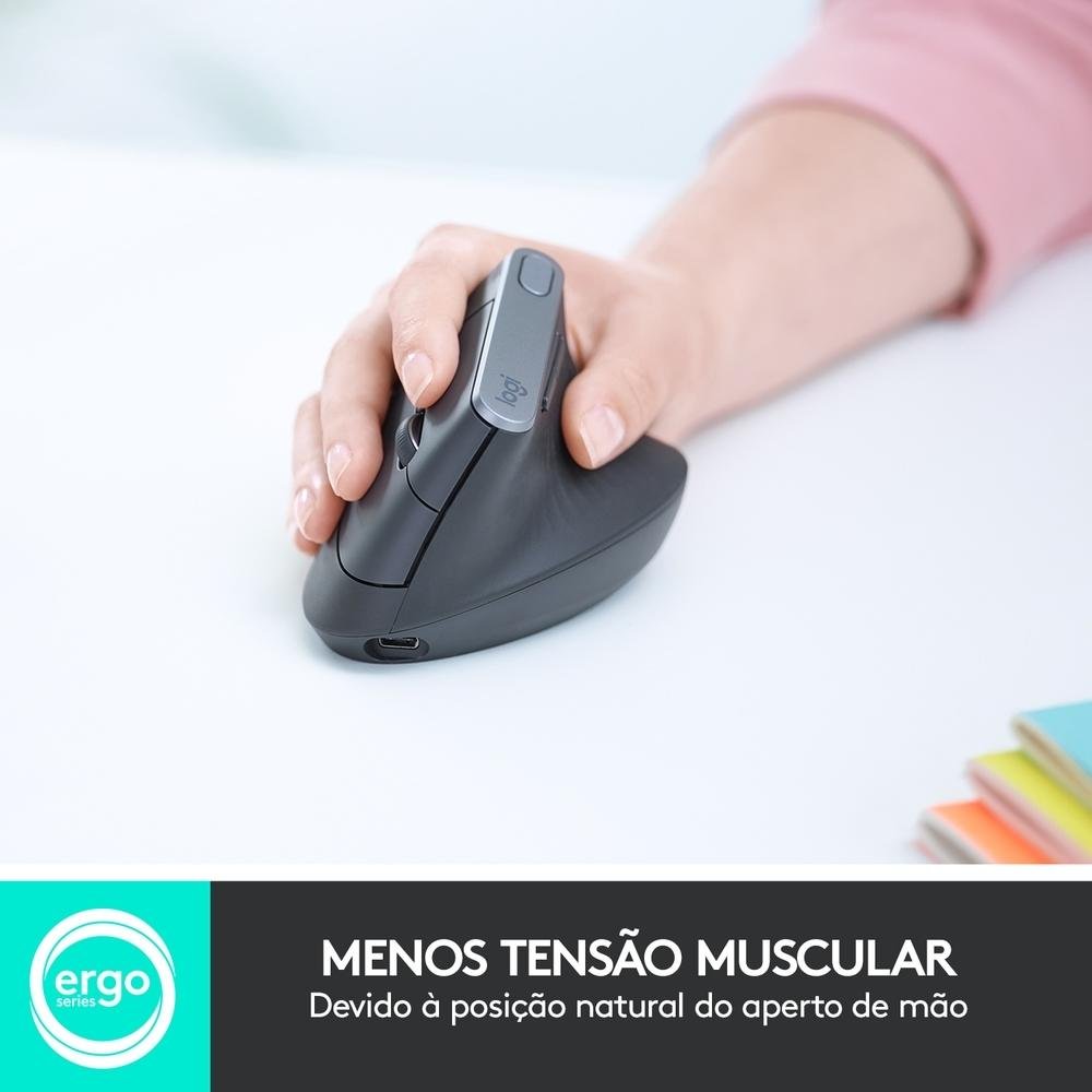 Mouse sem fio Logitech MX Vertical Design Ergonômico para Redução de Tensão Muscular, USB Unifying ou Bluetooth, Recarregável - 910-005449 - view 2