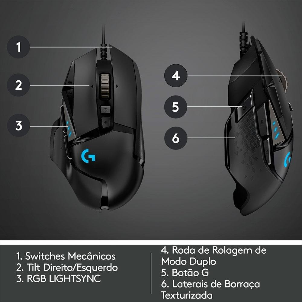 Mouse Gamer Logitech G502 HERO com RGB LIGHTSYNC, Ajustes de Peso, 11 Botões Programáveis, Sensor HERO 25K - 910-005550 - view 6