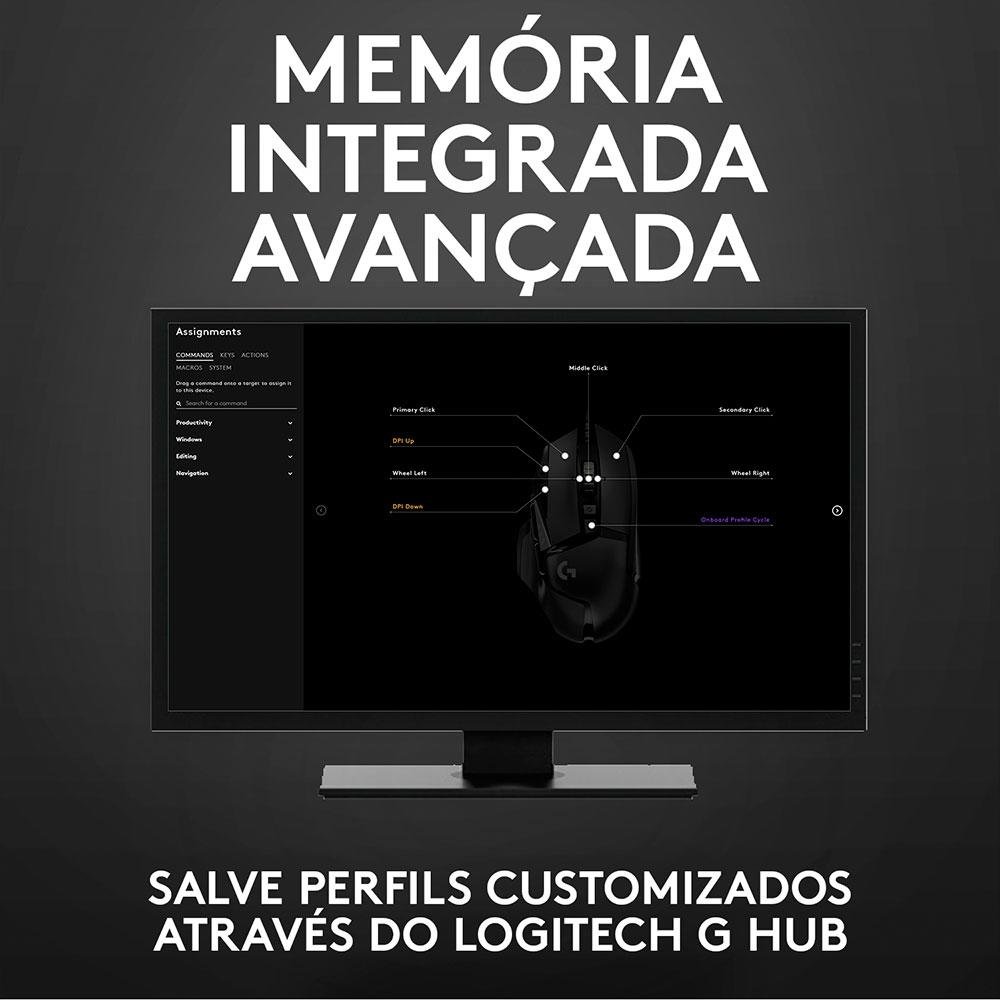 Mouse Gamer Logitech G502 HERO com RGB LIGHTSYNC, Ajustes de Peso, 11 Botões Programáveis, Sensor HERO 25K - 910-005550 - view 8