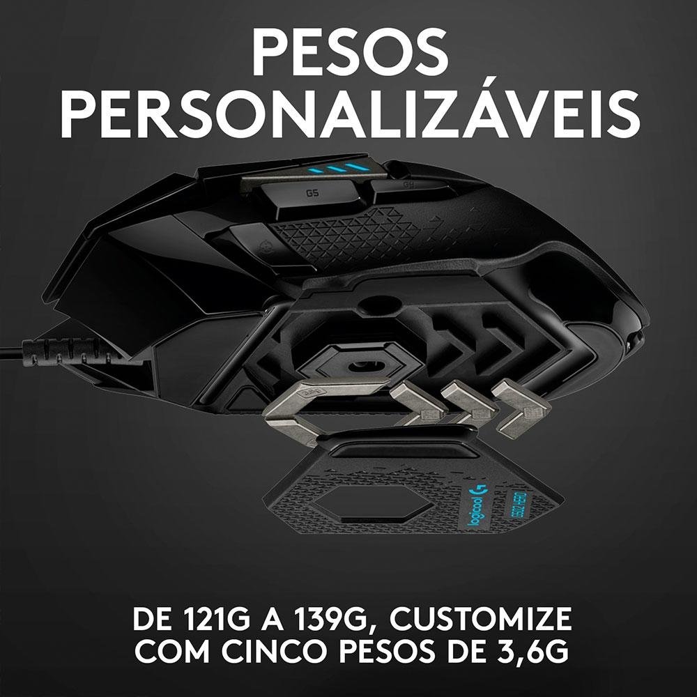 Mouse Gamer Logitech G502 HERO com RGB LIGHTSYNC, Ajustes de Peso, 11 Botões Programáveis, Sensor HERO 25K - 910-005550 - view 4