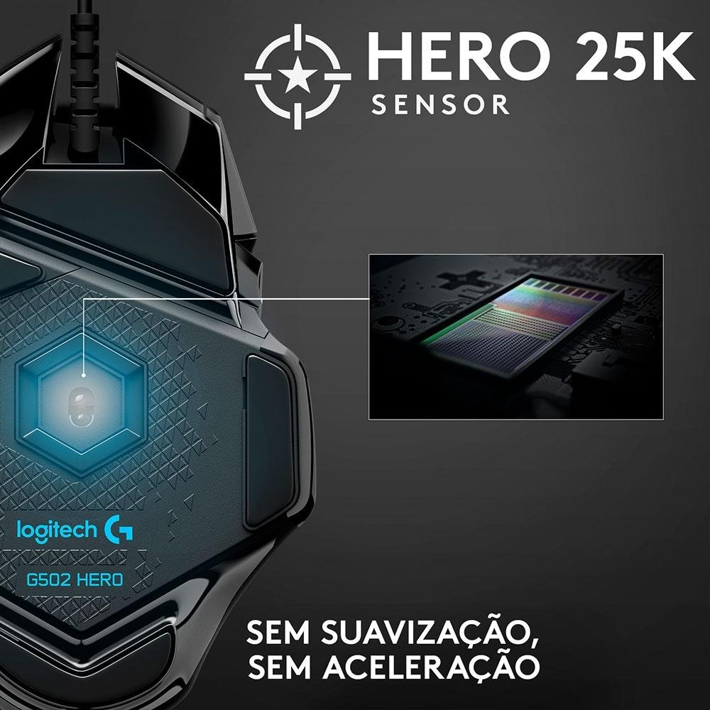 Mouse Gamer Logitech G502 HERO com RGB LIGHTSYNC, Ajustes de Peso, 11 Botões Programáveis, Sensor HERO 25K - 910-005550 - view 3