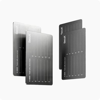 Placa de Recuperação SecuX X-SEED, Alumínio Aeroespacial, Backup de 12 Palavras, Resistente a Fogo e Água, Prata - 98-100-000100
