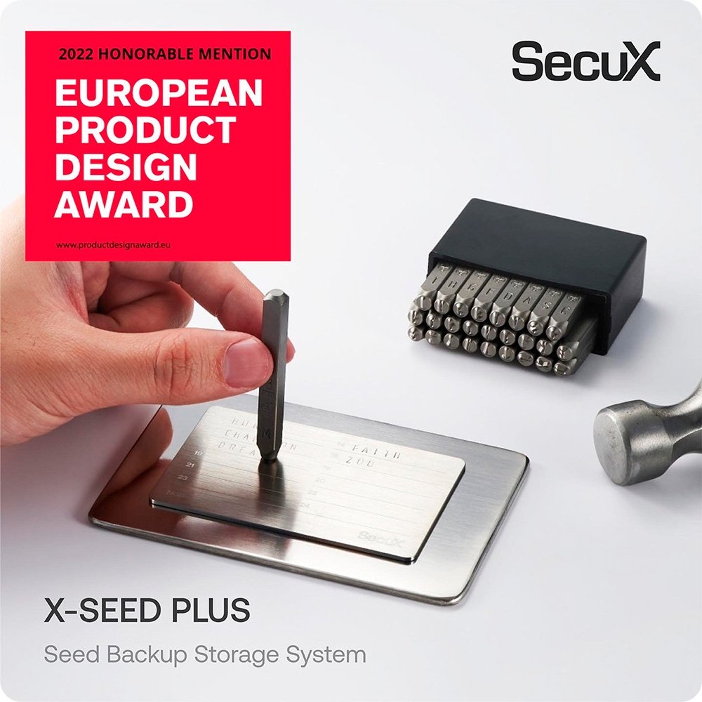 Imagem 10 de 10 do produto Placa de Recuperação SecuX X-SEED PLUS, Alumínio Aeroespacial, Backup de 24 Palavras, Resistente a Fogo e Água, Prata - 98-100-000200