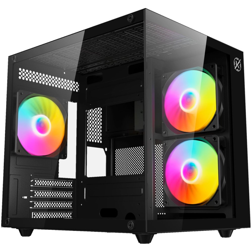 Imagem 2 de 8 do produto Gabinete Gamer Kalkan Midgard Lite Wind, M-ATX, Frontal e Lateral em Vidro Temperado, 3 Ventoinhas RGB, Preto - KLK00091