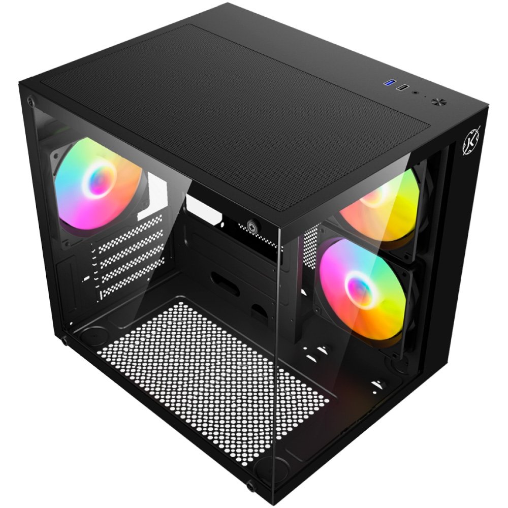 Imagem 6 de 8 do produto Gabinete Gamer Kalkan Midgard Lite Wind, M-ATX, Frontal e Lateral em Vidro Temperado, 3 Ventoinhas RGB, Preto - KLK00091