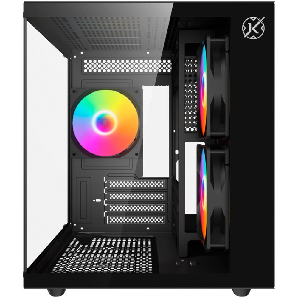 Imagem 4 de 8 do produto Gabinete Gamer Kalkan Midgard Lite Wind, M-ATX, Frontal e Lateral em Vidro Temperado, 3 Ventoinhas RGB, Preto - KLK00091