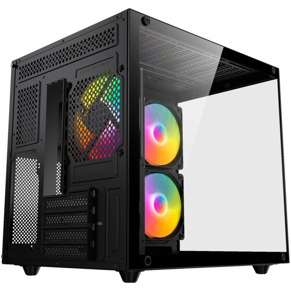 Imagem 7 de 8 do produto Gabinete Gamer Kalkan Midgard Lite Wind, M-ATX, Frontal e Lateral em Vidro Temperado, 3 Ventoinhas RGB, Preto - KLK00091