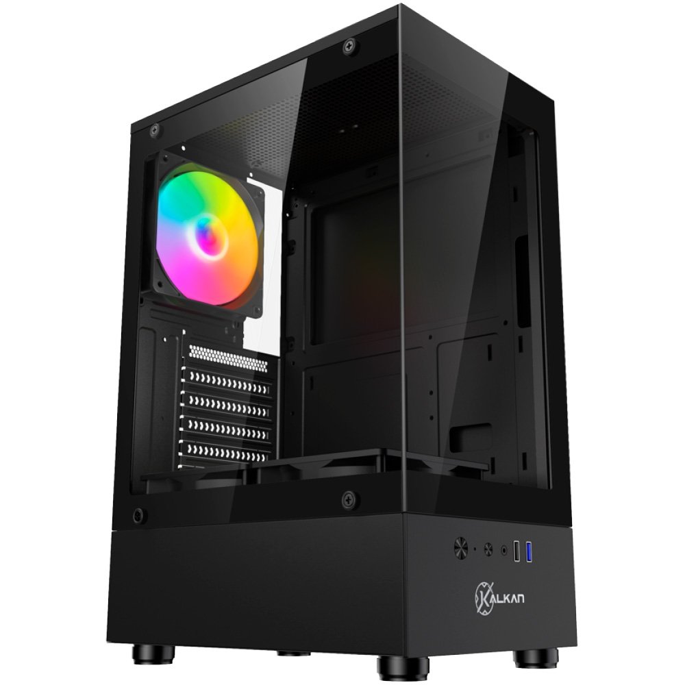 Imagem 2 de 7 do produto Gabinete Gamer Kalkan Avalon Lite Wind, ATX, Frontal e Lateral em Vidro Temperado, 3 Ventoinhas RGB, Preto - KLK00093