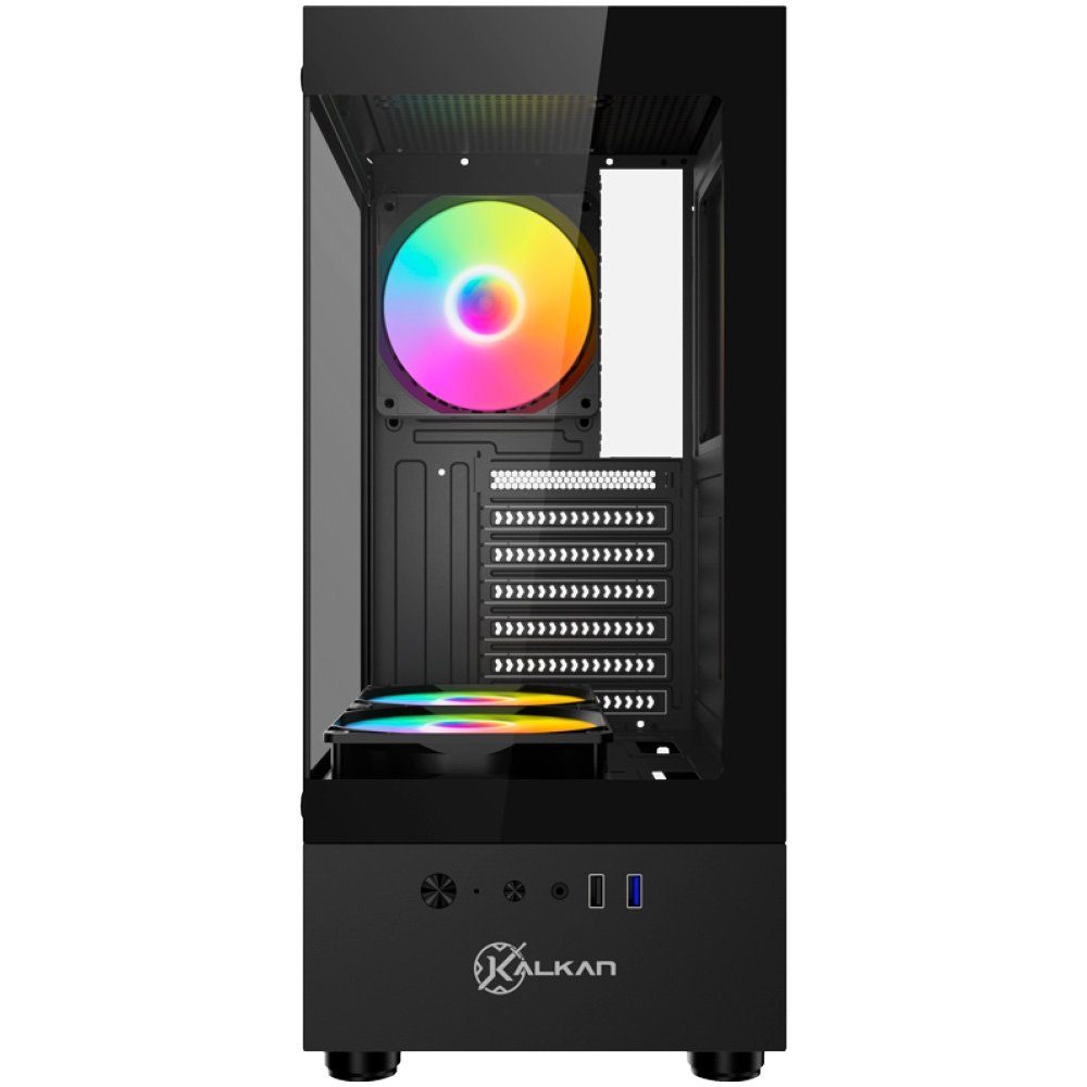Imagem 5 de 7 do produto Gabinete Gamer Kalkan Avalon Lite Wind, ATX, Frontal e Lateral em Vidro Temperado, 3 Ventoinhas RGB, Preto - KLK00093