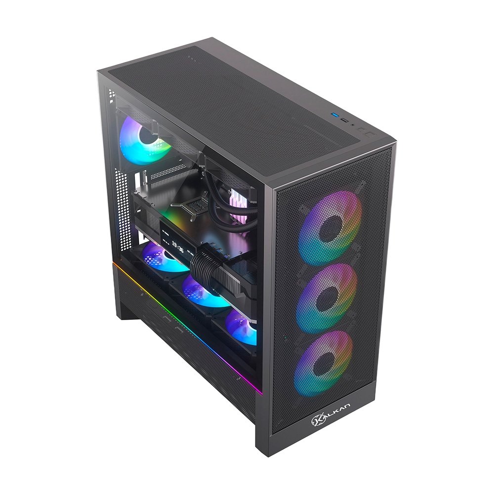 Imagem 3 de 10 do produto Gabinete Gamer Kalkan Hakon Pro, E-ATX, Sem Fans, Lateral em Vidro Temperado, Preto - KLK00094