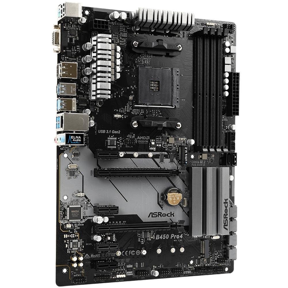 Placa-Mãe ASRock para AMD AM4 ATX, DDR4 - B450 Pro4 | KaBuM!