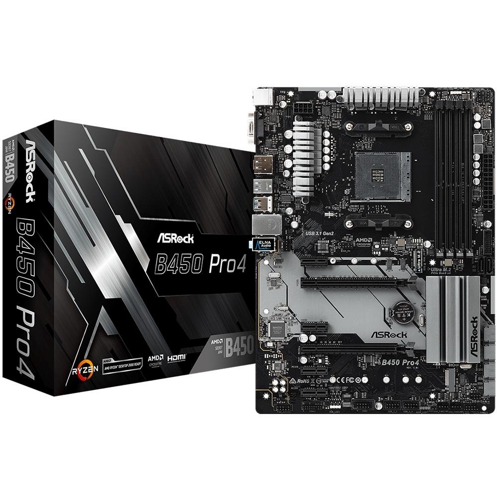 Placa-Mãe ASRock para AMD AM4 ATX, DDR4 - B450 Pro4 | KaBuM!