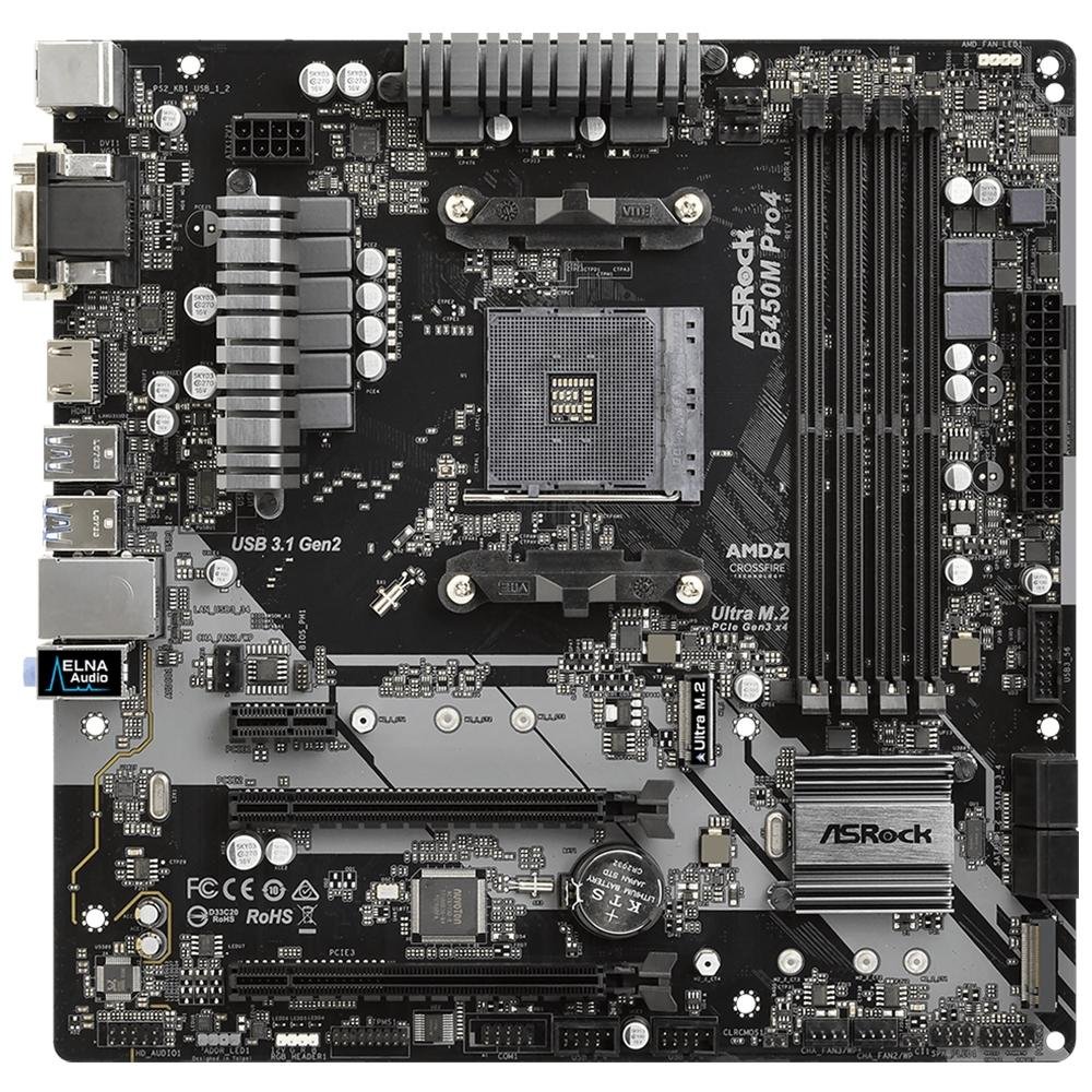 CPU ASRock B450M Pro4 ADM RYZEN 5 3600 Placa Mãe ASRock B450M PRO4, Chipset B450, AMD AM4, mATX, DDR4
