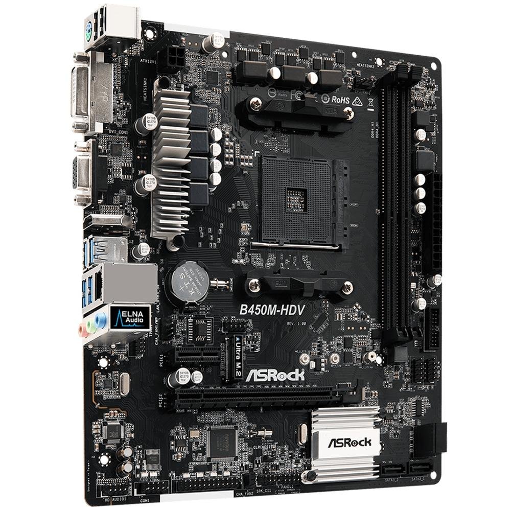 Placa-Mãe ASRock para AMD AM4 mATX, DDR4 - B450M-H | KaBuM!
