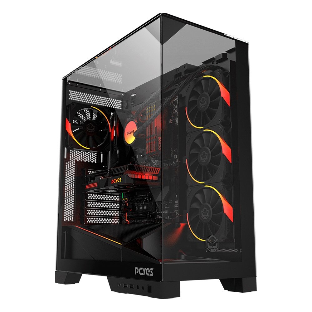 Gabinete Gamer PCYES Forcefield Dome, Mid Tower, RGB, Lateral em Vidro, Black Vulcan - Gffdbv