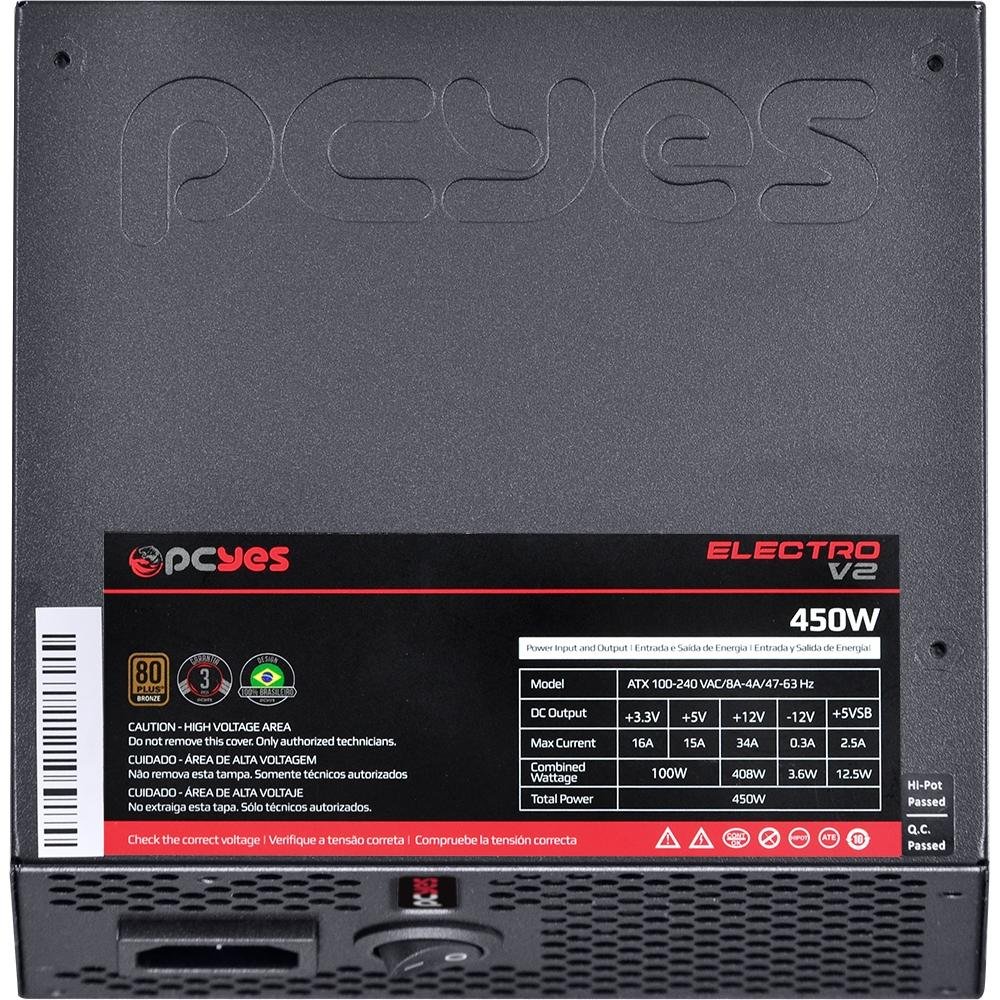 Fonte PCYes Electro V2 450W, 80 Plus Bronze - ELECV2PTO450W Fonte PCYes Electro V2 450W, 80 Plus Bronze - ELECV2PTO450W