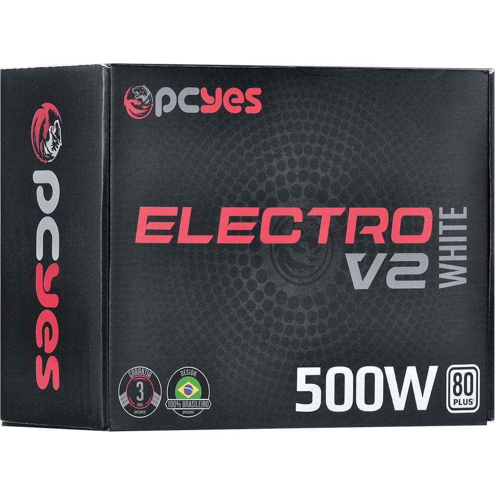 Imagem 8 de 8 do produto Fonte PCYes Electro V2, 500W, 80 Plus White, PFC Ativo, Preto - ELV2WHPTO500W