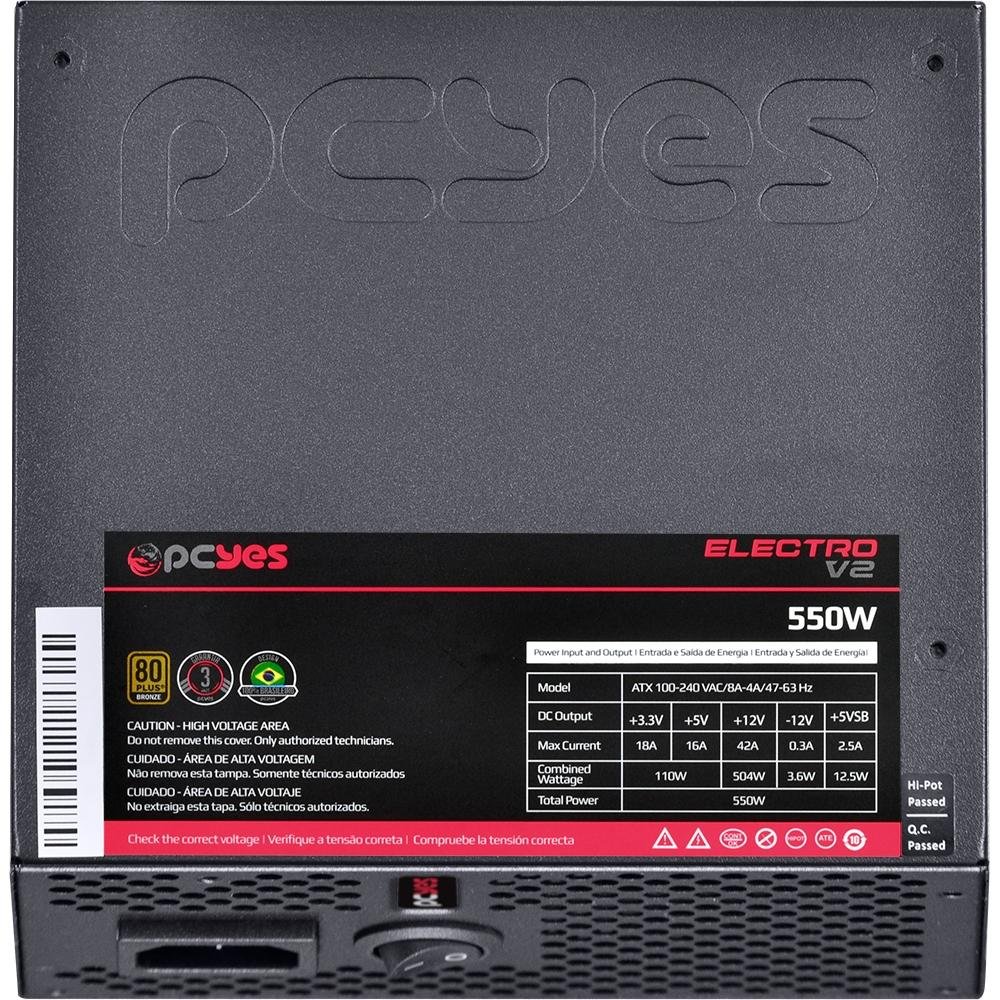 Imagem 5 de 7 do produto Fonte PCYes Electro V2, 550W, 80 Plus Bronze - ELECV2PTO550W