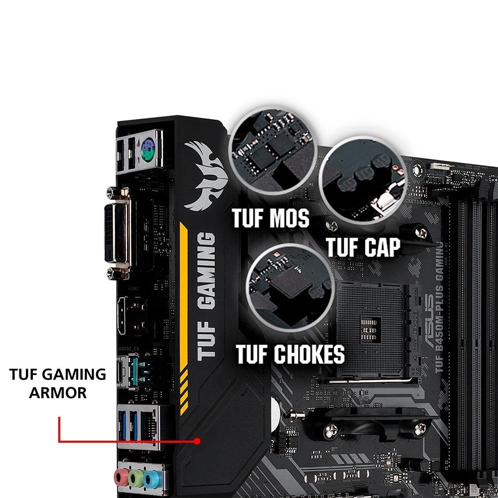 Placa-Mãe ASUS TUF B450M-Plus Gaming, AMD AM4, mATX, DDR4, Preto