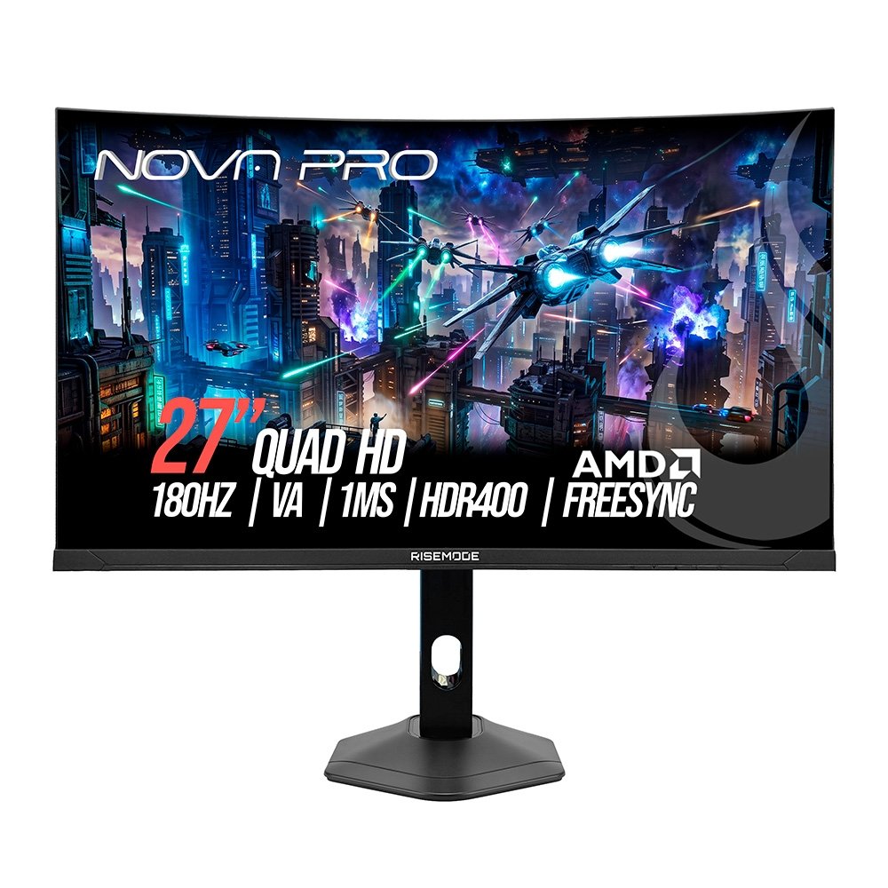 Monitor Gamer Curvo Rise Mode Nova Pro 27", QHD, 180Hz, 1ms, VA, HDMI e DisplayPort, Altura Ajustável, Som Integrado, Preto - RM-MONV01-27C1802K-B