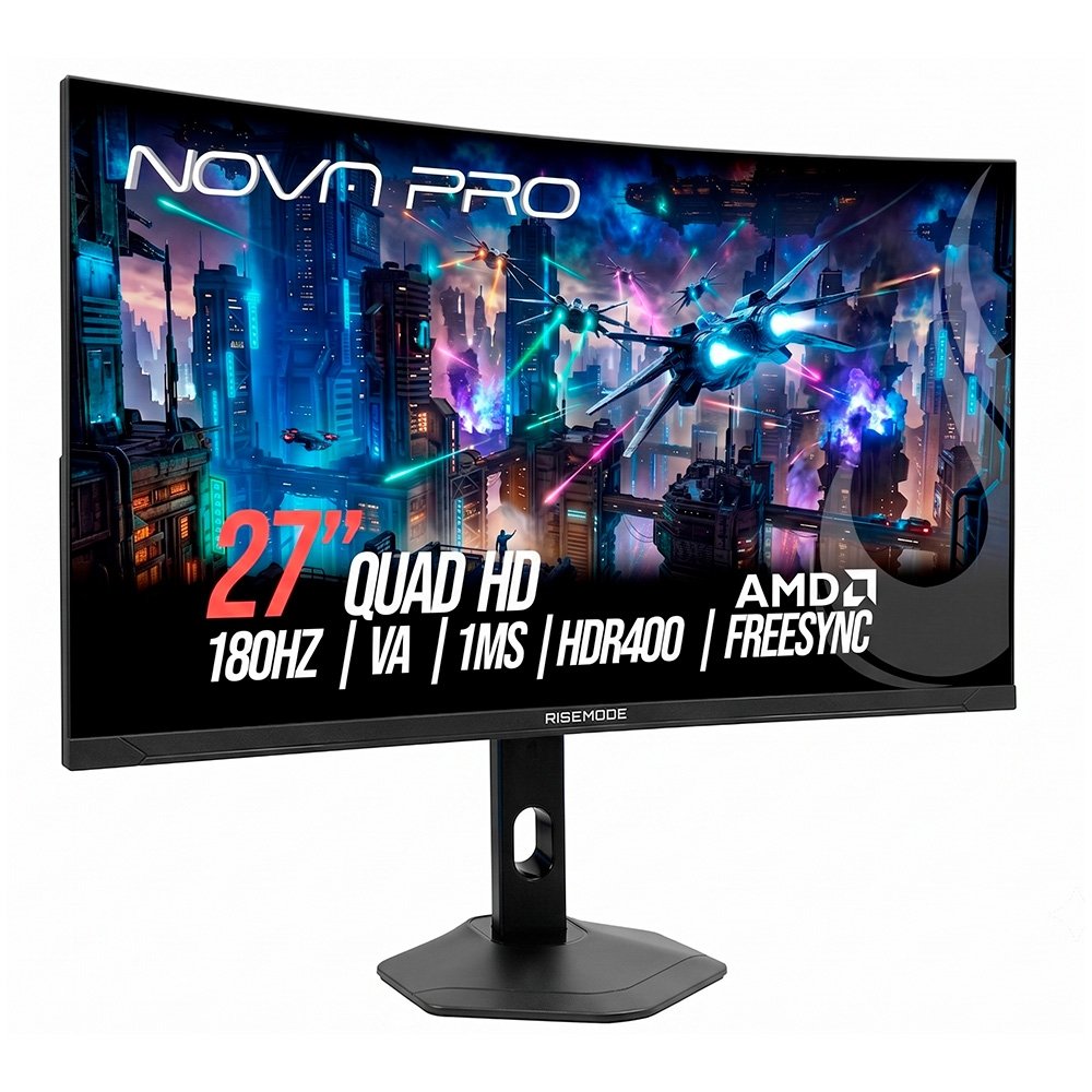 Monitor Gamer Curvo Rise Mode Nova Pro 27", QHD, 180Hz, 1ms, VA, HDMI e DisplayPort, Altura Ajustável, Som Integrado, Preto - RM-MONV01-27C1802K-B - view 2