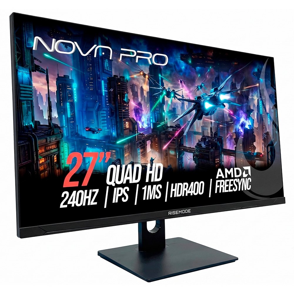 Monitor Gamer Rise Mode Nova Pro 27", QHD, 240Hz, 1ms, IPS, HDMI e DisplayPort, Altura Ajustável, Som Integrado, Preto - RM-MONV02-27F2402K-B
