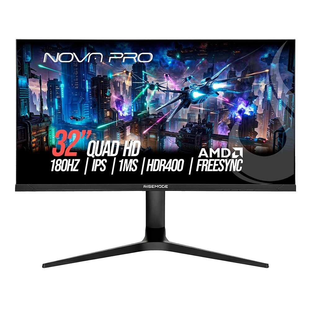 Monitor Gamer Rise Mode Nova Pro 32, QHD, 180Hz, 1ms, IPS, HDMI e DisplayPort, Som Integrado, Preto - RM-MONV01-32F1802K-B