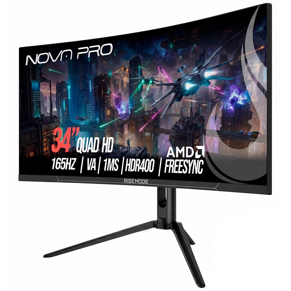 Monitor Gamer Curvo Rise Mode 34, 2K, 165Hz, 1ms, VA, HDMI e DisplayPort, Altura Ajustável, Som Integrado, Preto - RM-MONV01-34C1652K-B - view 2