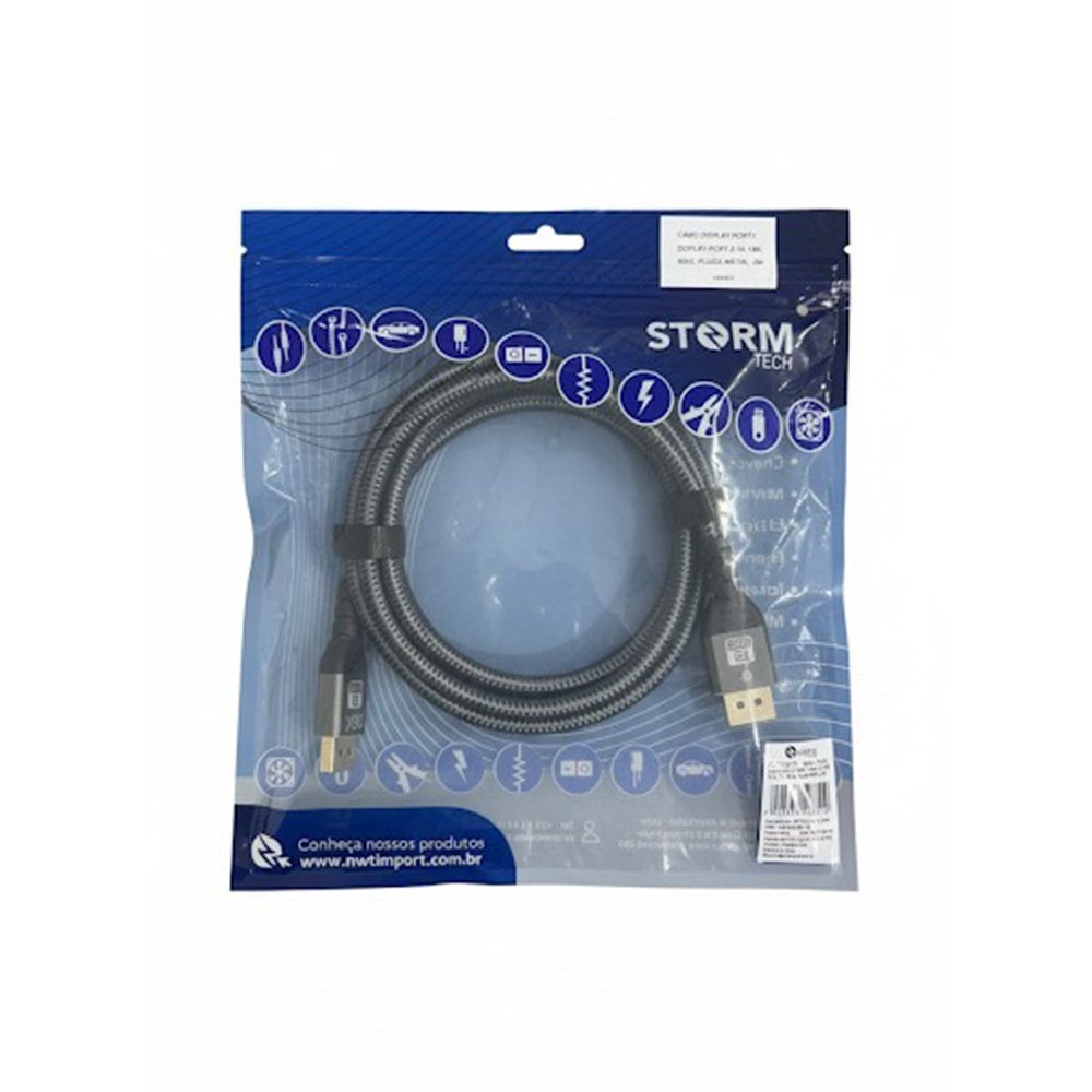 Imagem 5 de 5 do produto Cabo DisplayPort Storm Tech, 2.1, 16K 60Hz, Plugs de Metal, 1 Metro, Preto - CBDP0012