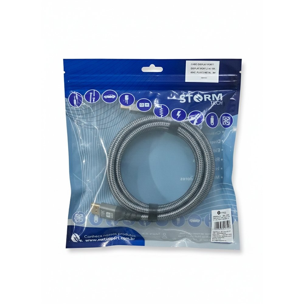 Imagem 4 de 4 do produto Cabo DisplayPort Storm Tech, 2.1, 16K 60Hz, Plugs de Metal, 3 Metros, Preto - CBDP0014