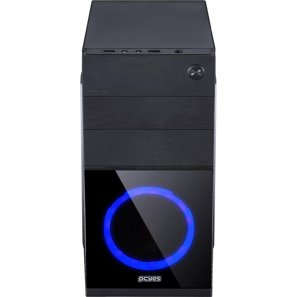 Gabinete Gamer PCYes Mercury sem Fonte, Mid Tower, USB 3.0, 1 Fan LED Azul, Preto com Lateral em Acrílico - MRCPTAZ1FCA