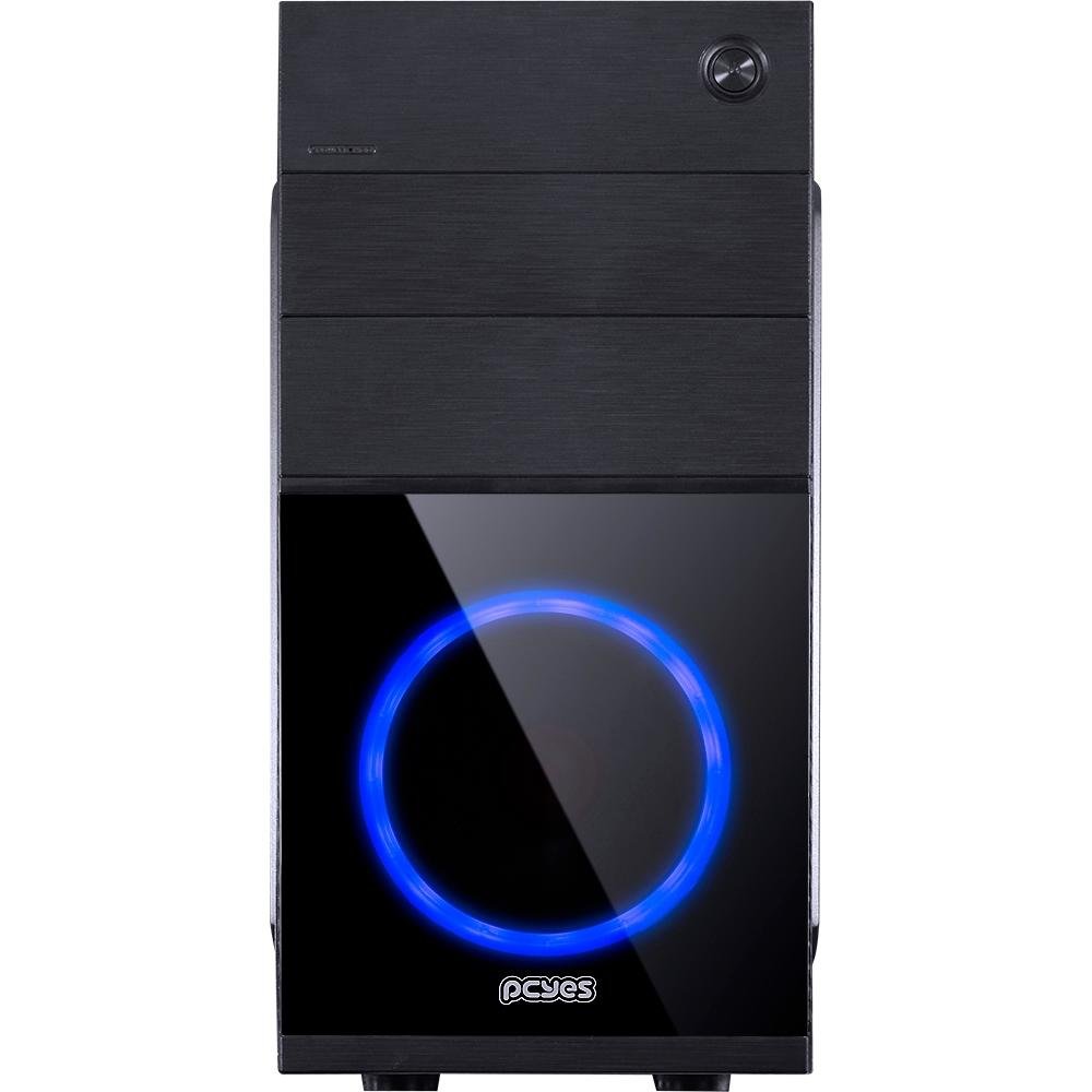 Gabinete Gamer PCYes Mercury sem Fonte, Mid Tower, USB 3.0, 1 Fan LED Azul, Preto com Lateral em Acrílico - MRCPTAZ1FCA